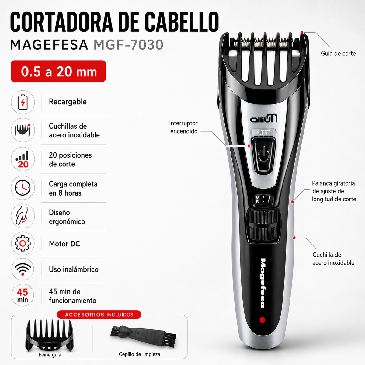 Cortadora de Cabello Magefesa Recargable Clipper Inoxidable