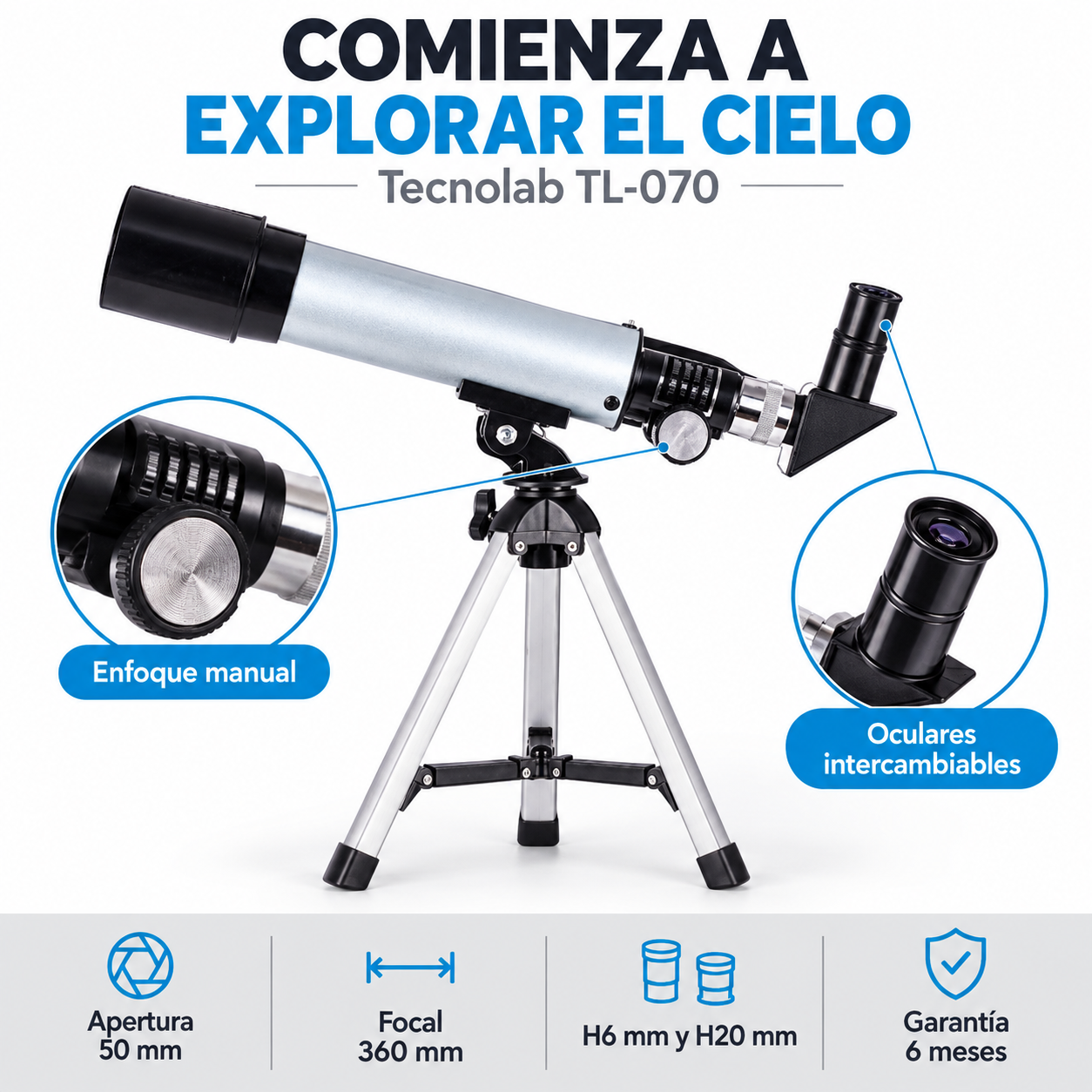 Telescopio Astronómico Monocular 90X HD de Aluminio TL-070