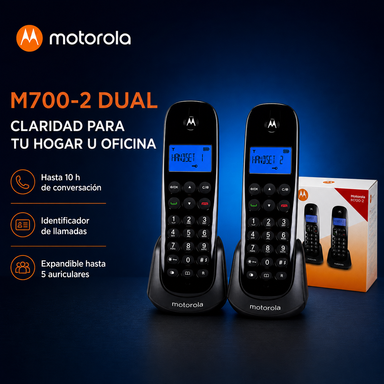 Pack de 2 Teléfonos Inalámbricos Motorola M700-2 Dual HD