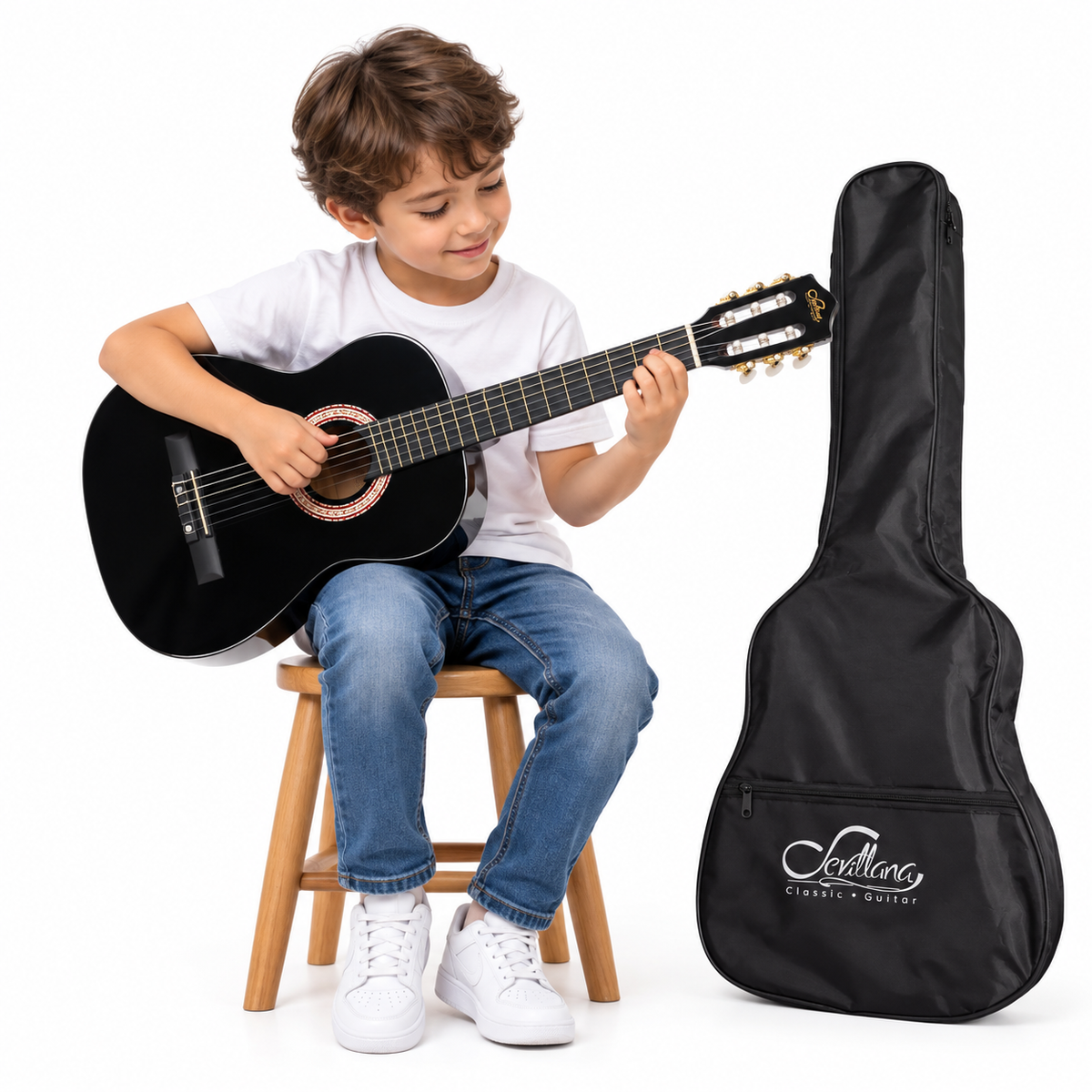 Guitarra Clásica Sevillana 30” para Niños Negro + Funda 8454
