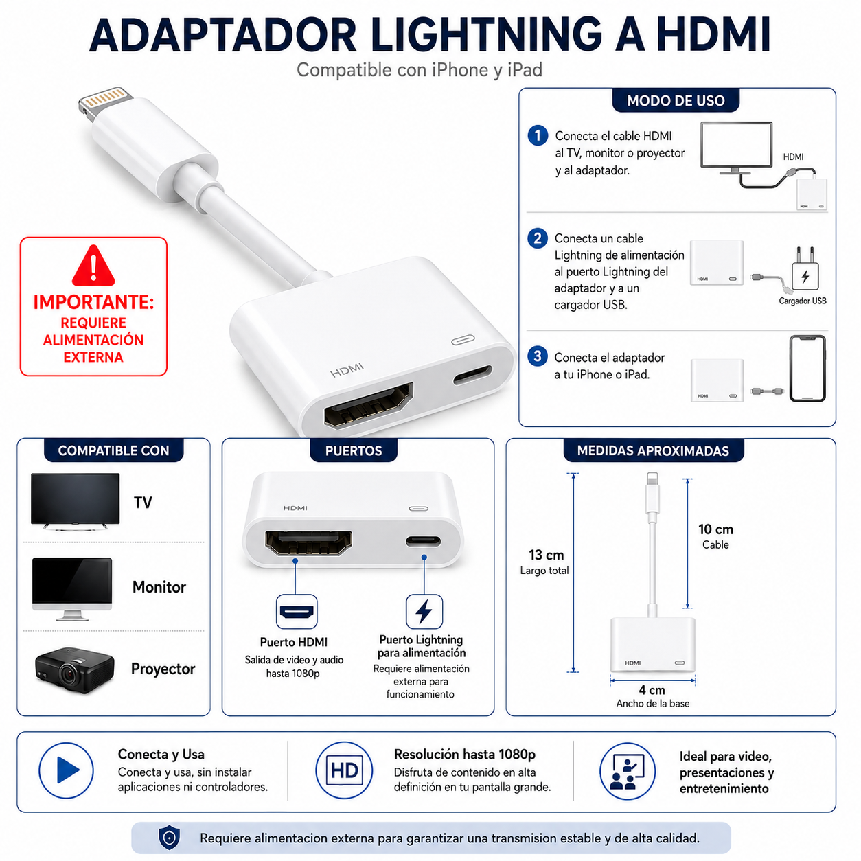 Adaptador Lightning A HDMI para iPhone / iOS/ iPad TL-113