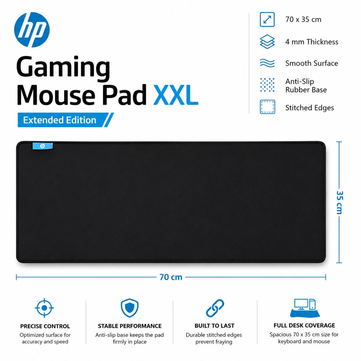 Mouse Pad Gamer Hp Pro Extra Largo Mp7035 700X350X3Mm