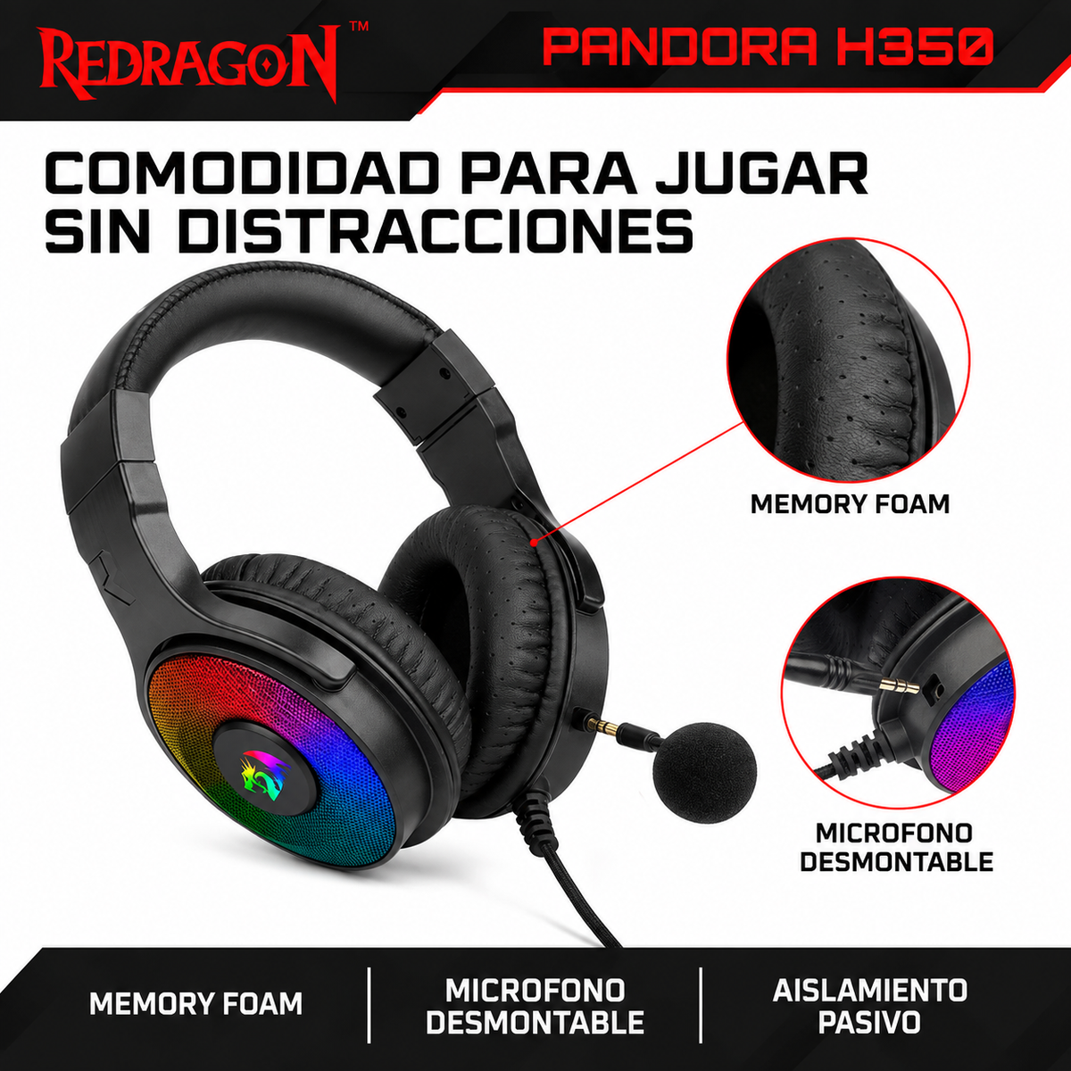 Audifonos USB Redragon Pandora Audio 7.1 Envolvente Multiplataformas