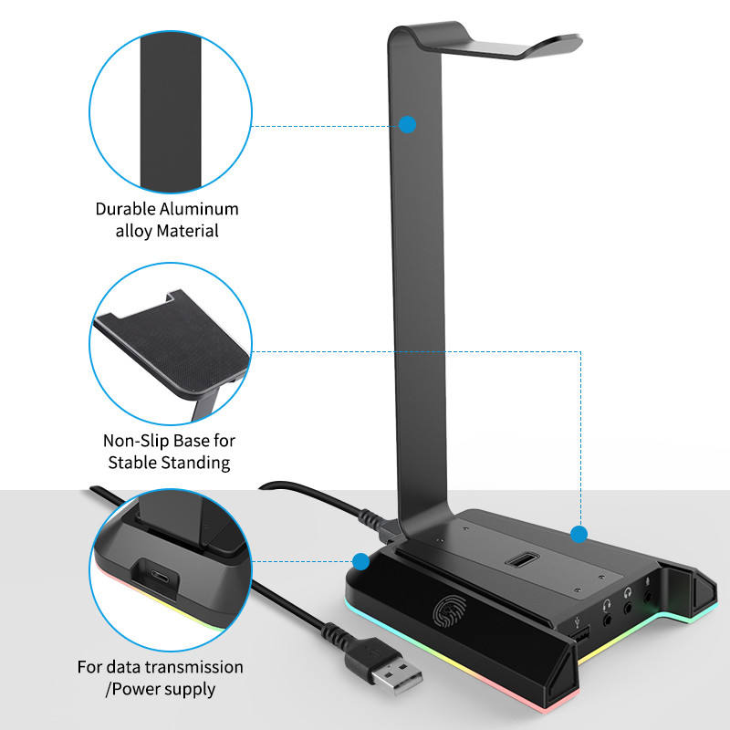 Soporte de Audífonos Full RGB Multimedia 7.1 + Puertos USB