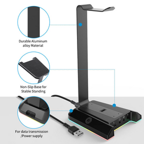 Soporte de Audífonos Full RGB Multimedia 7.1 + Puertos USB