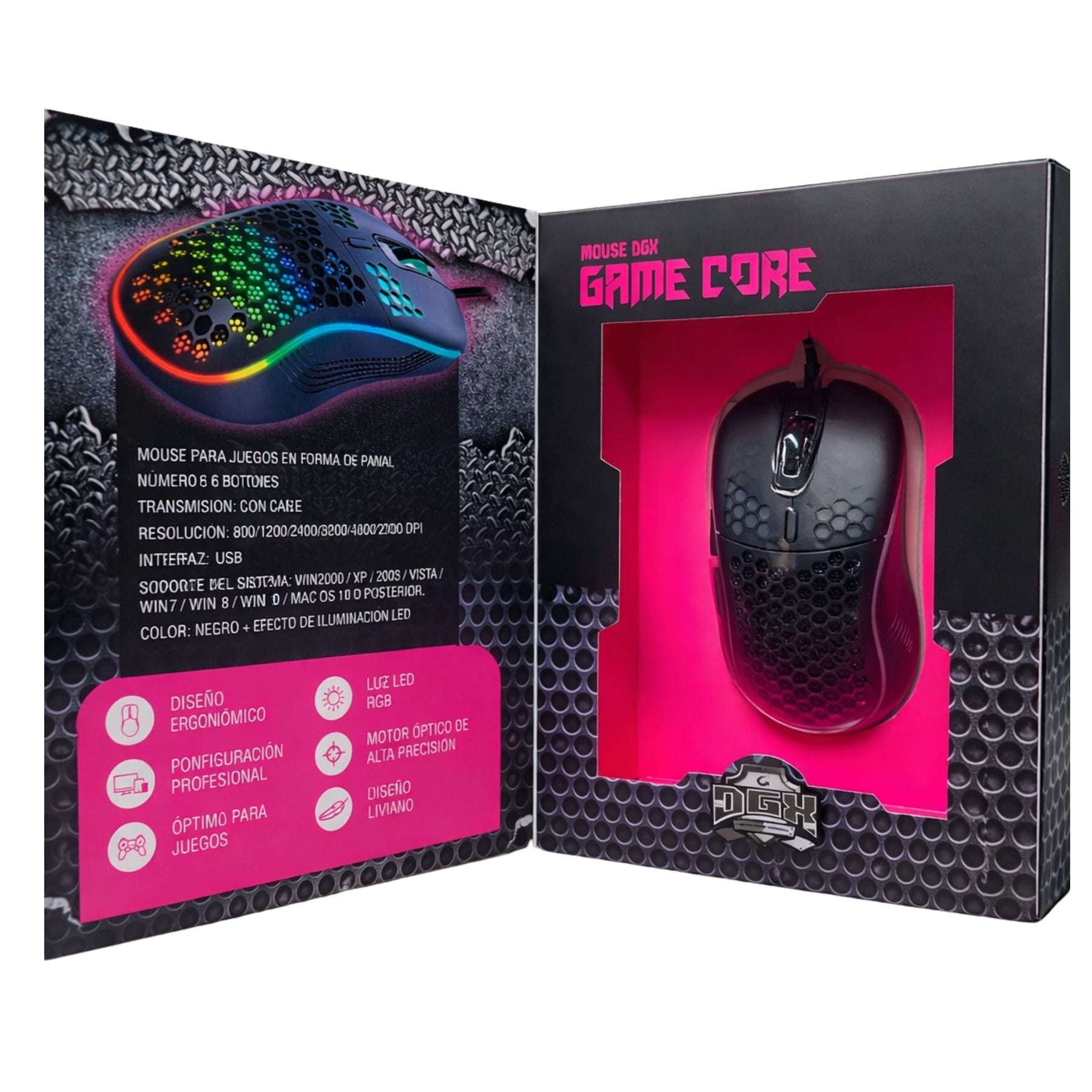 Mouse Gamer DGX Core RGB 7200 DPI Max Ergonómico