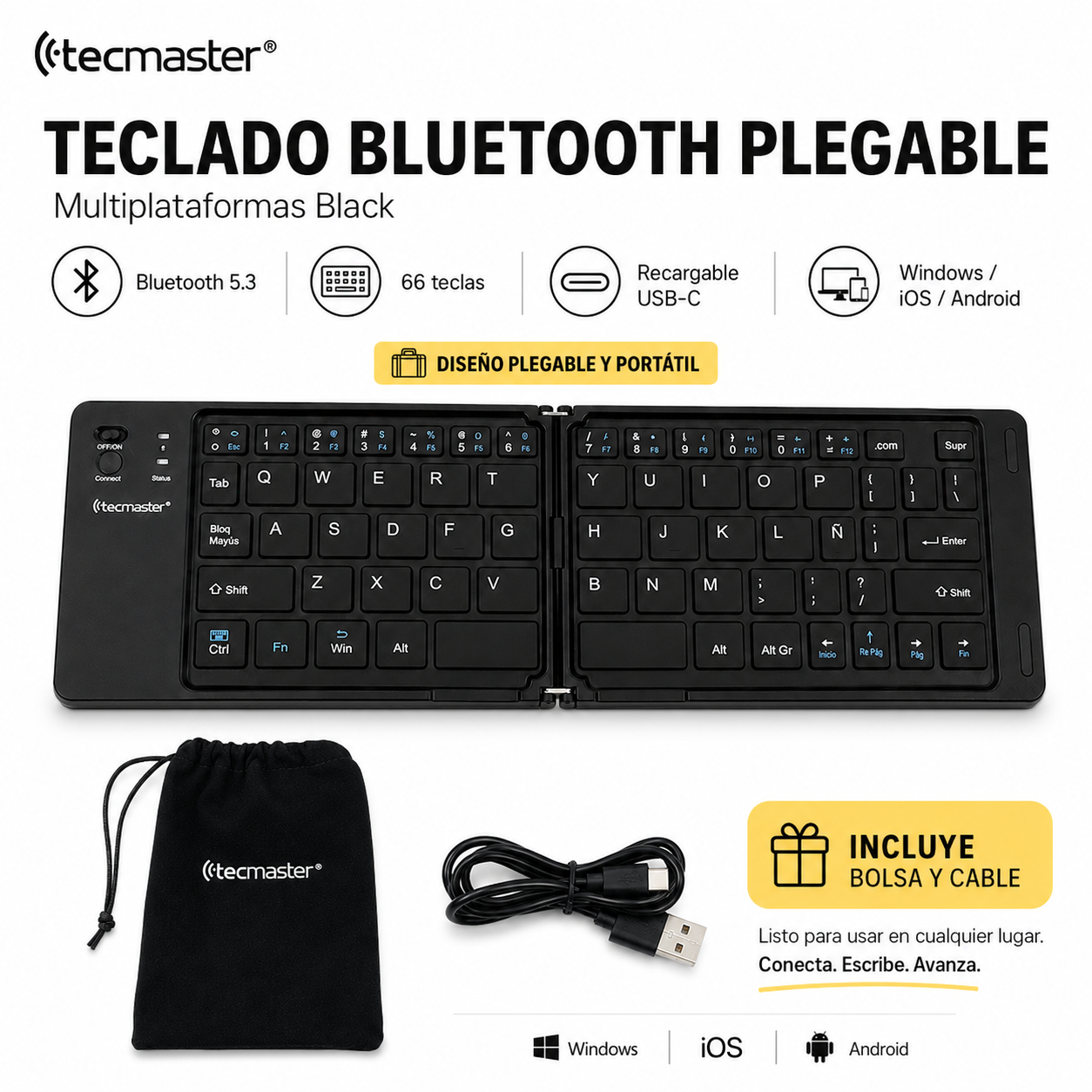 Teclado Bluetooth Plegable Multiplataformas Black