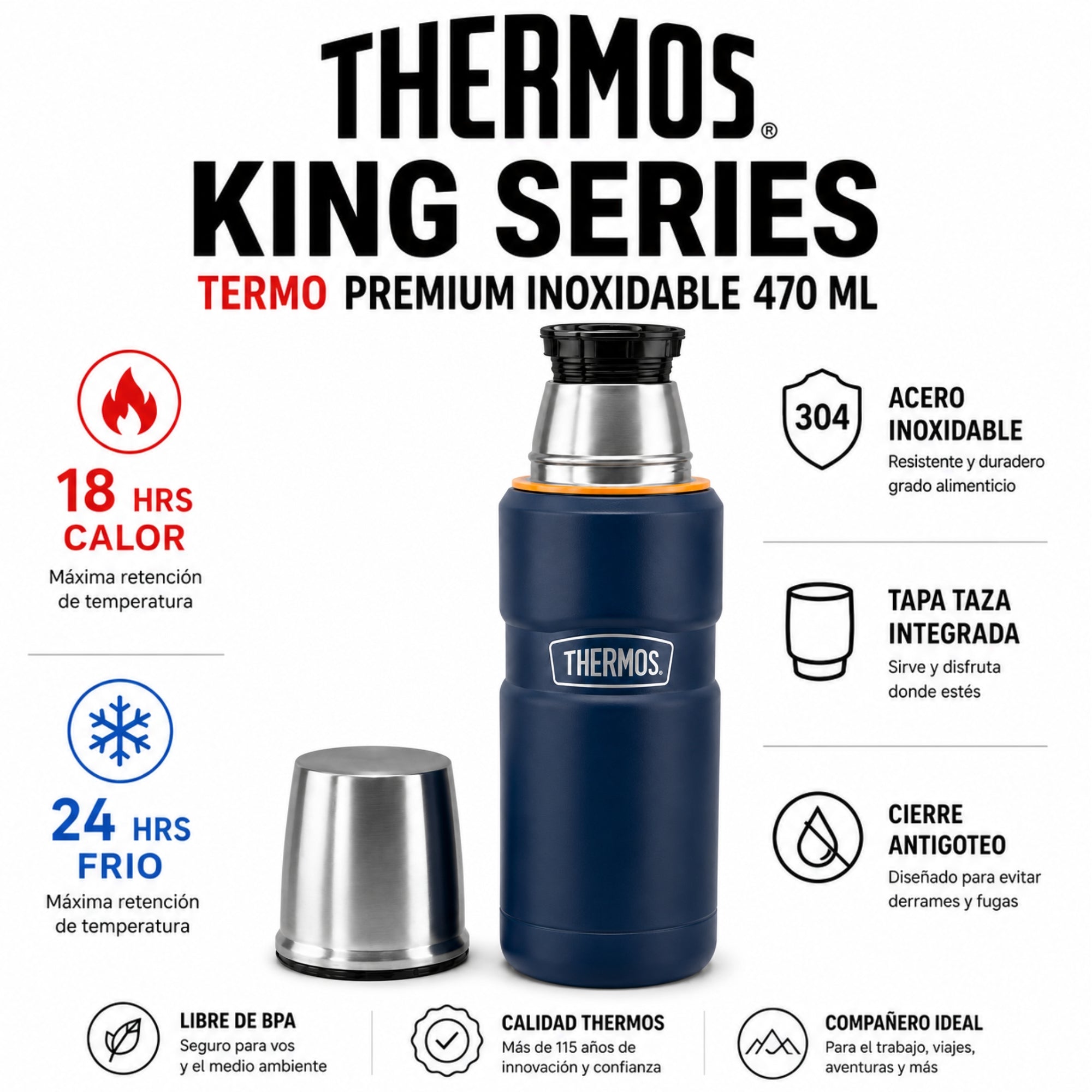 Termo Premium Thermos King Inox SK2000 470ML 18H/24H Azul