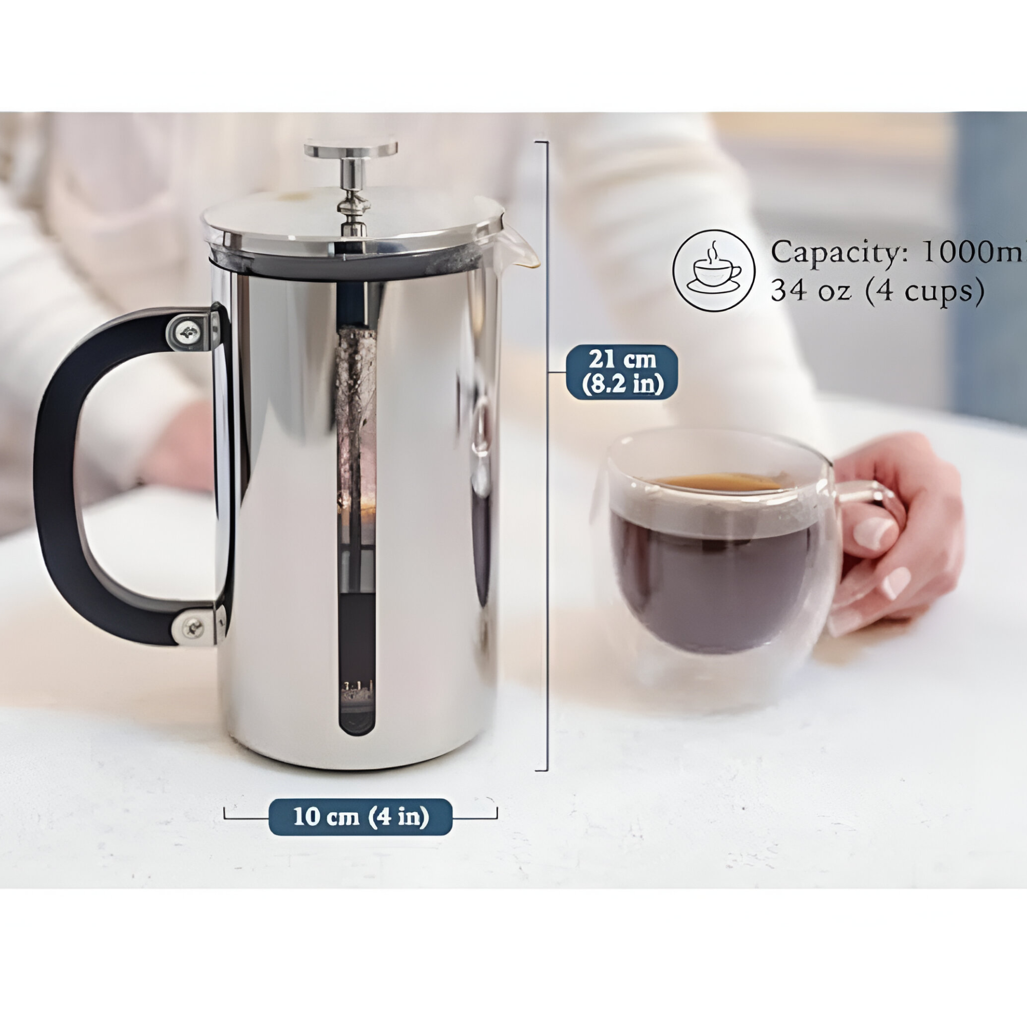 Cafetera Francesa Premium de Acero Inoxidable Cuiscent 1LT