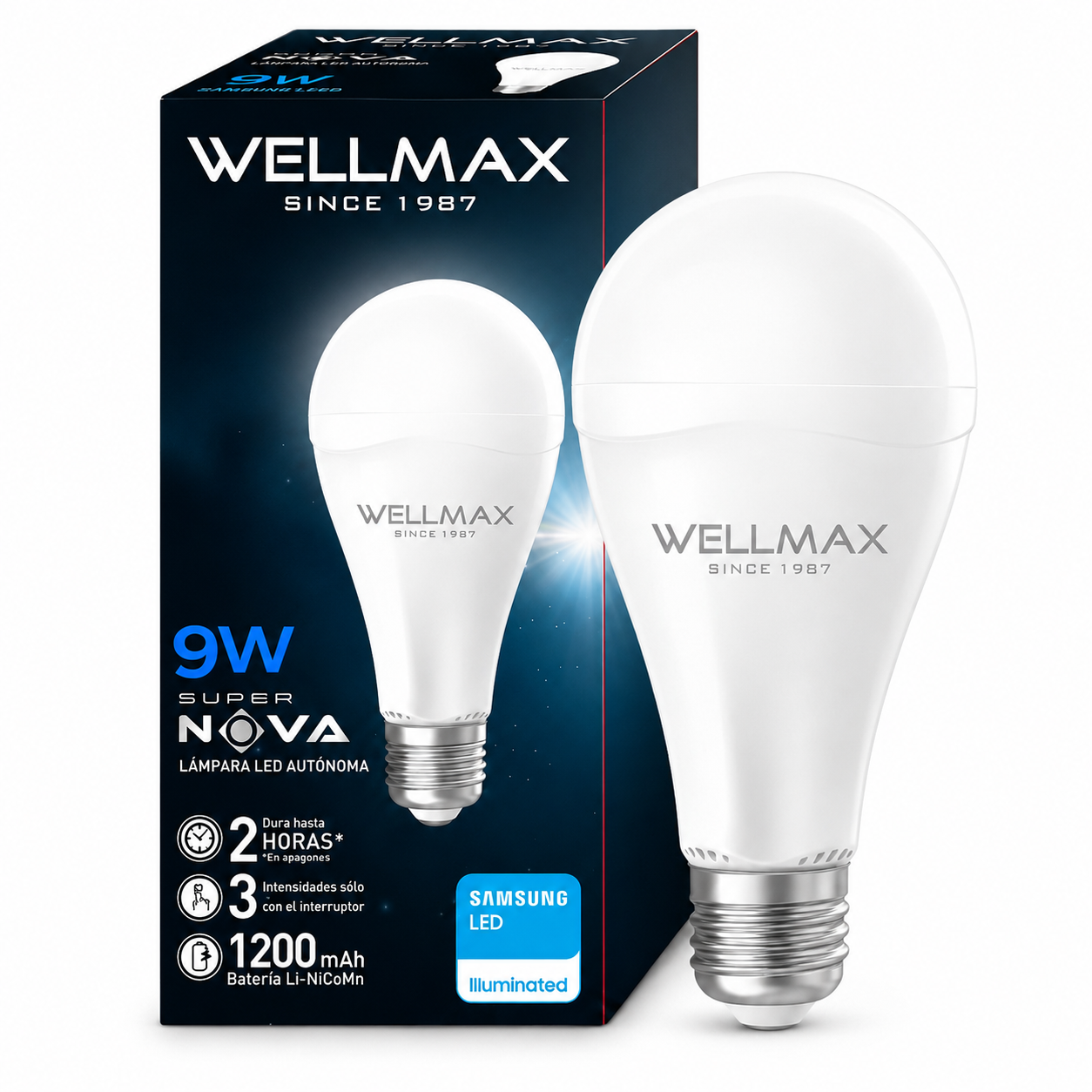 Ampolleta LED Recargable de Emergencia Wellmax Super Nova 9W