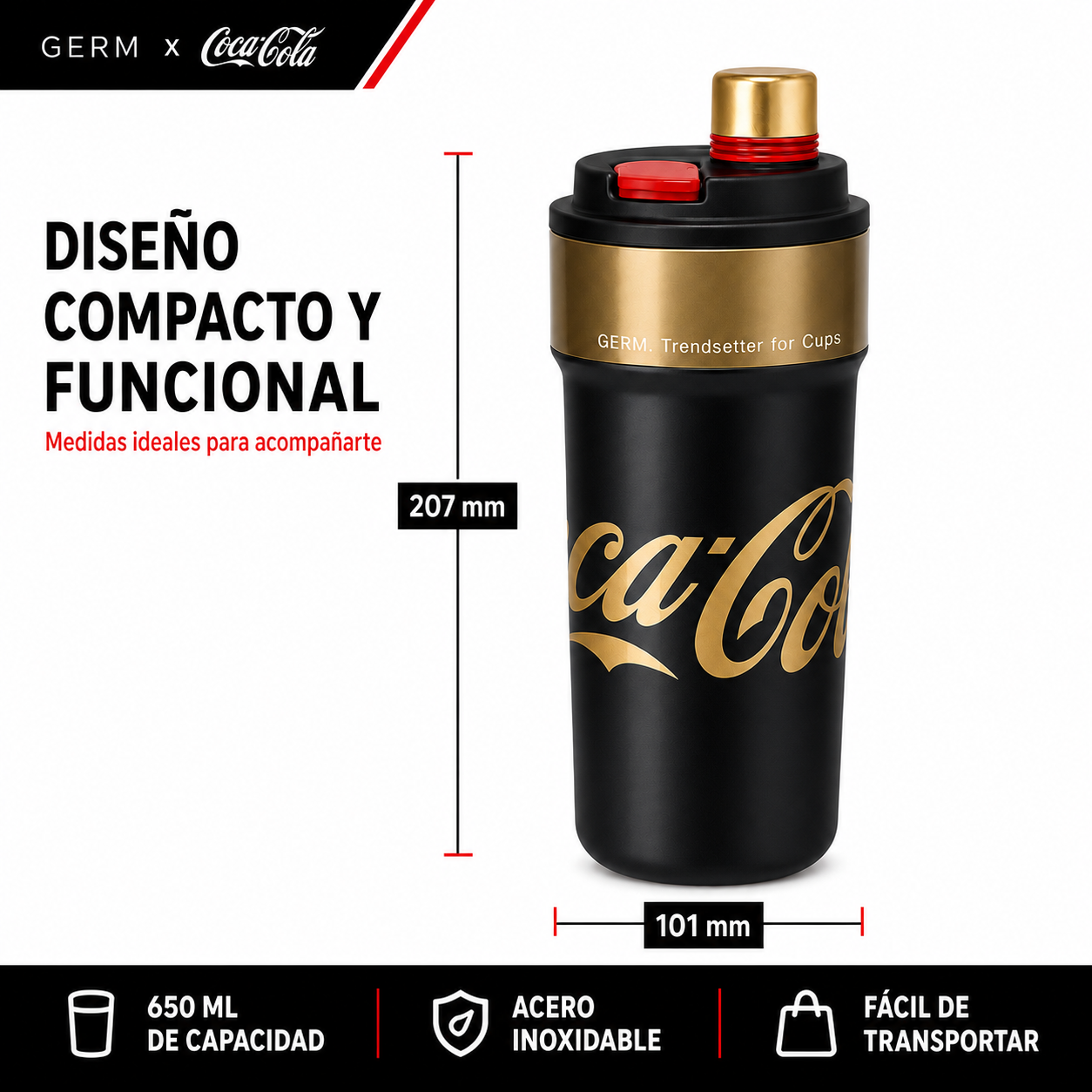 Vaso Térmico MUG Germ Coca-Cola Acero Inoxidable 650ML Black