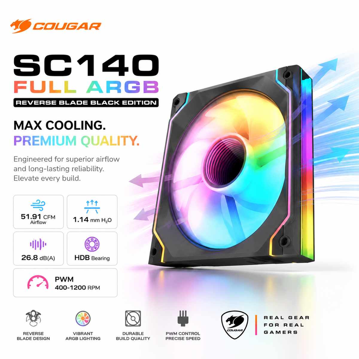 Ventilador Gamer Cougar  Full ARGB  Ultra Compacto 140mm