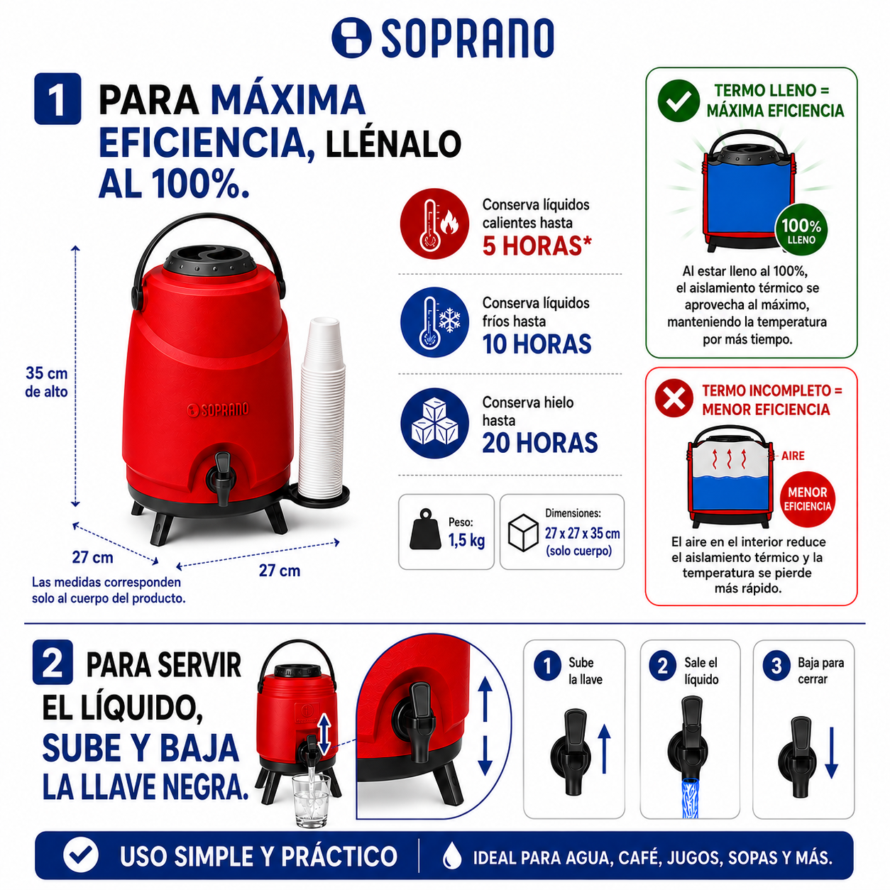 Maxi Termo 9LT Soprano RED Alta Eficiencia Water Cold & Hot