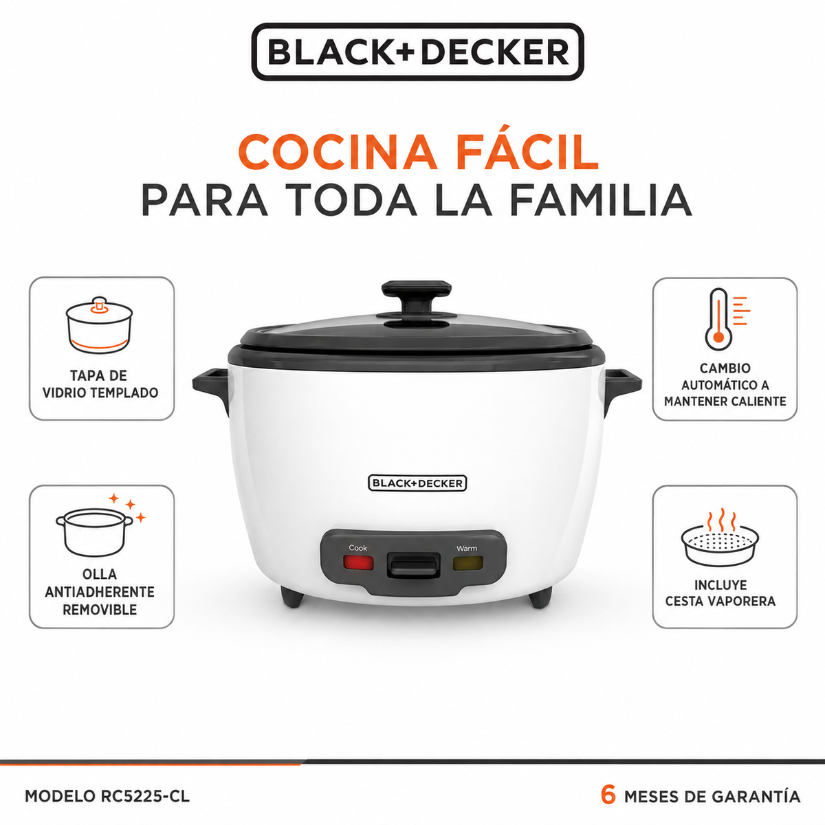 Olla Eléctrica Arrocera Multifuncional Black+Decker RC5225CL