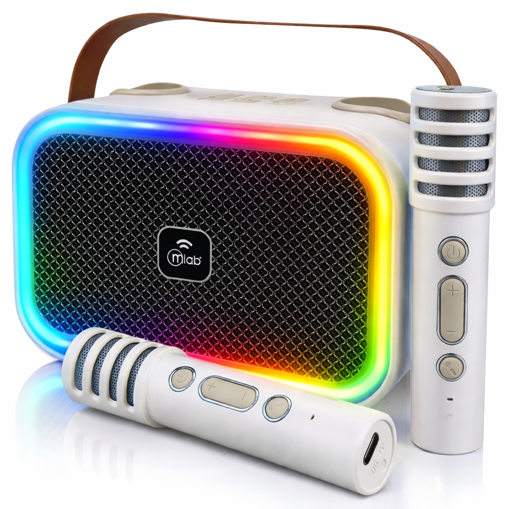 Parlante Karaoke de Niños + 2 Micrófonos Inalámbricos Blanco My Lil Dual Voice RGB