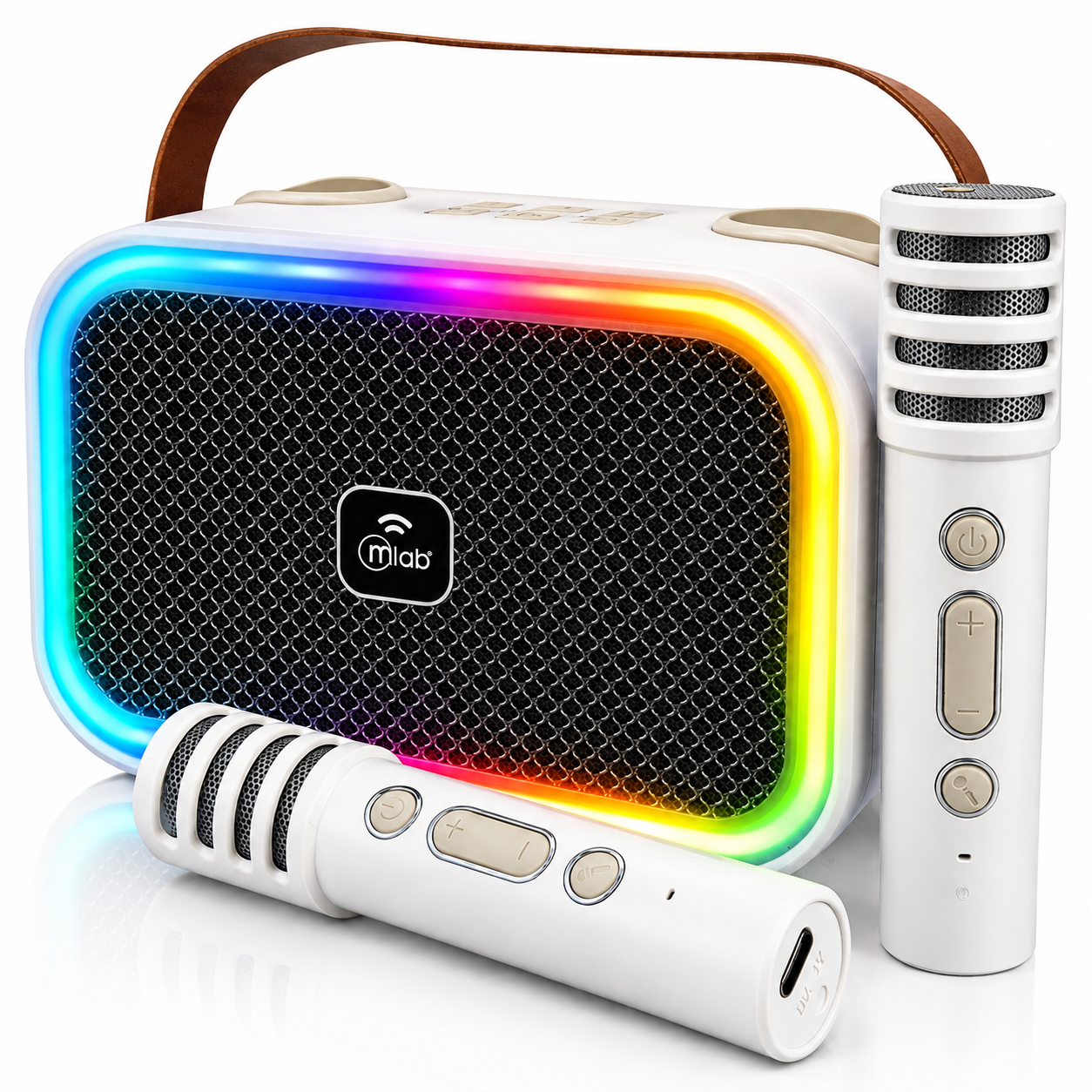 Parlante Karaoke de Niños + 2 Micrófonos Inalámbricos Blanco My Lil Dual Voice RGB