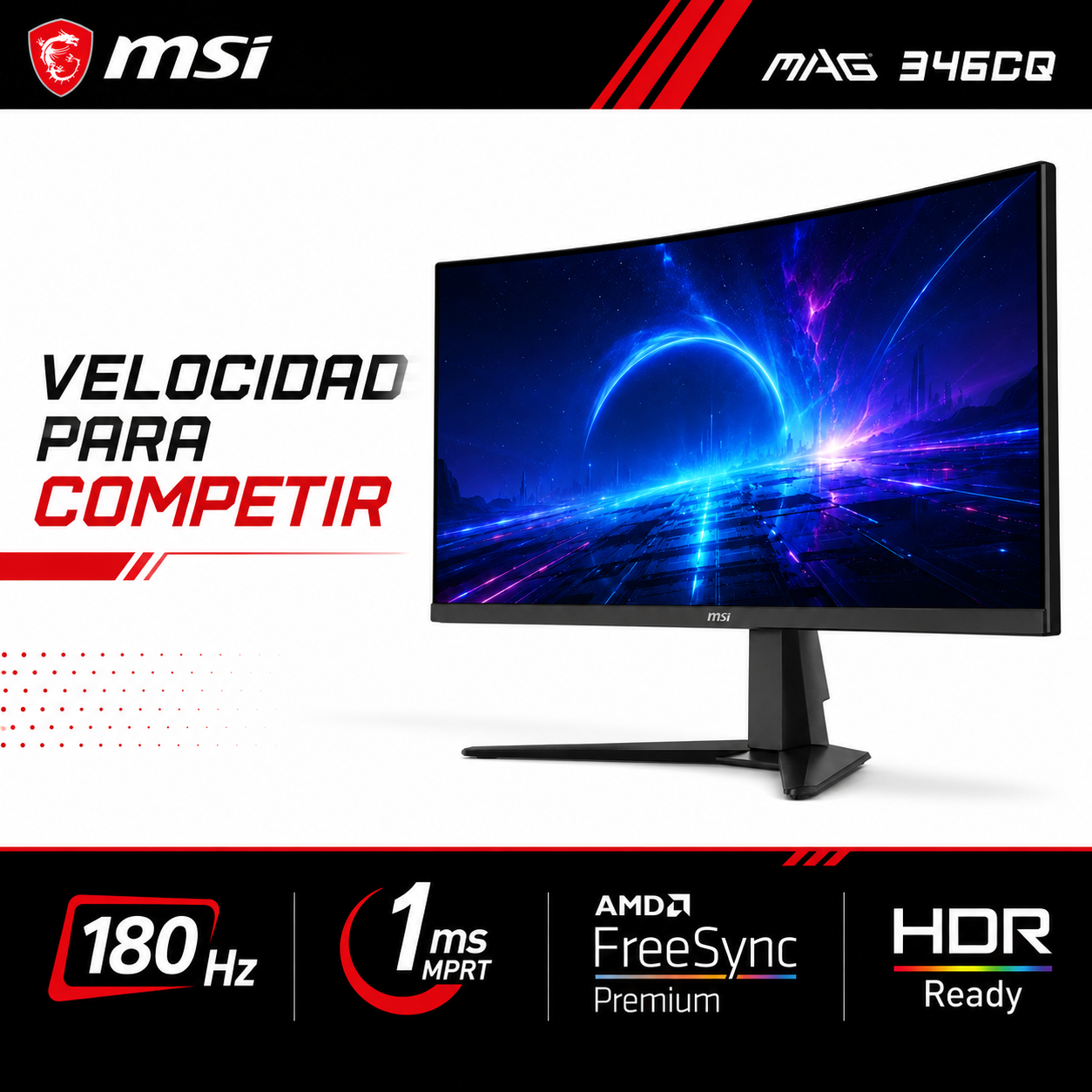 Monitor Gamer MSI 34" Curvo 180HZ Ultra Flat 1MS