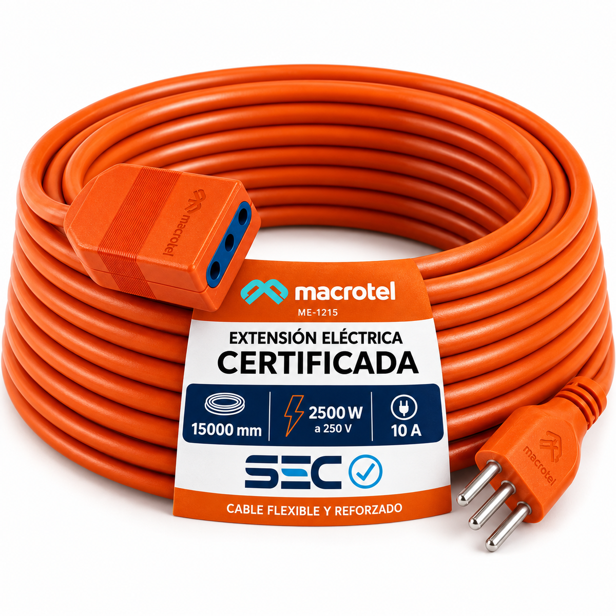 Extensión Eléctrica de 15 Metros Multipropósitos 2500W SEC