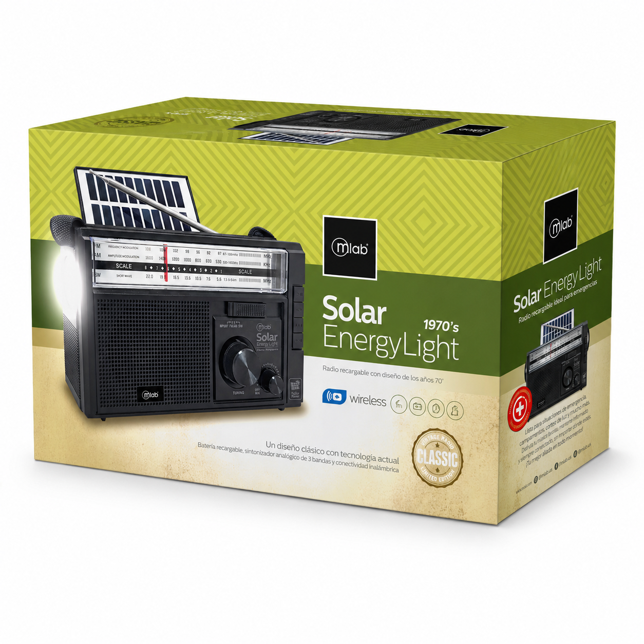 Radio AM/ FM/ SW/ BT Recargable USB-C + Carga Solar & Pilas