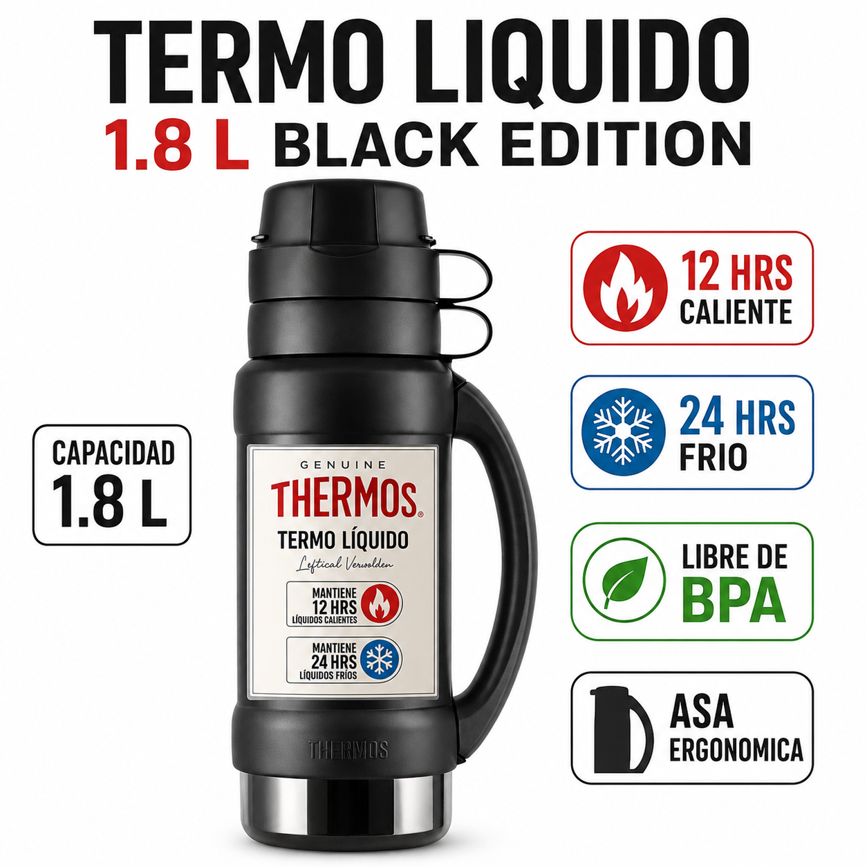 TERMO Para Líquidos 1.8 Litros THERMOS 35-180-C8 Black