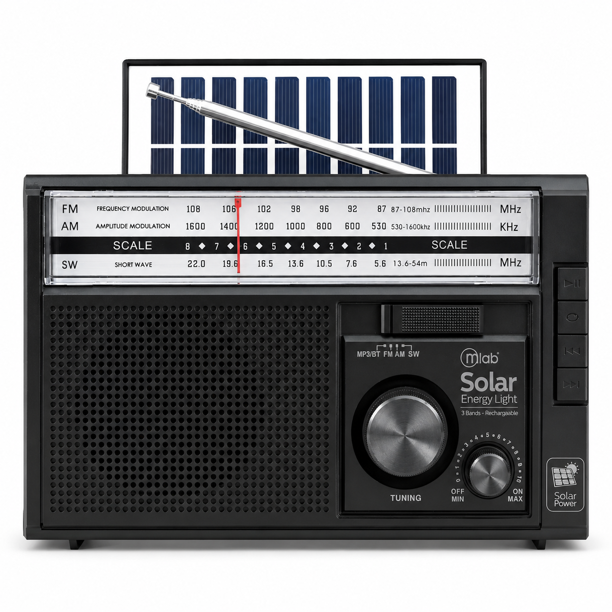 Radio AM/ FM/ SW/ BT Recargable USB-C + Carga Solar & Pilas