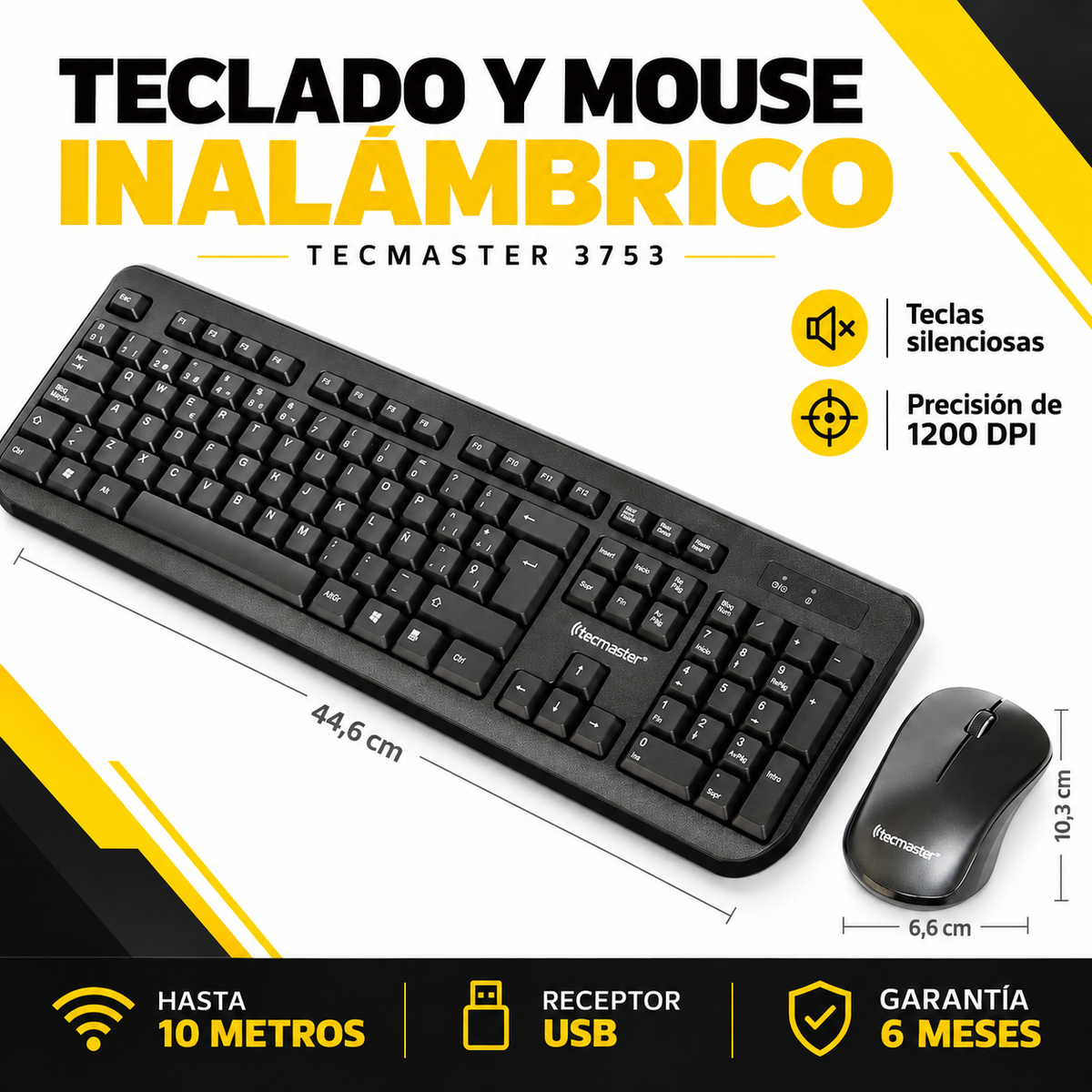 Kit Mouse y Teclado Inalambrico Tecmaster Black 3753