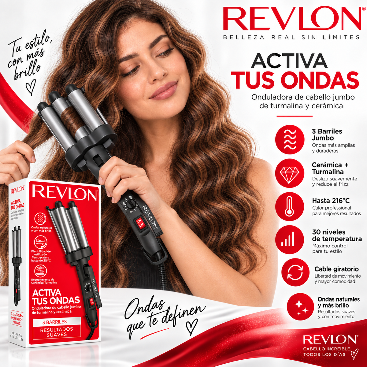 Ondulador de Cabello Revlon Jumbo Turmaline & Ceramic RV084L