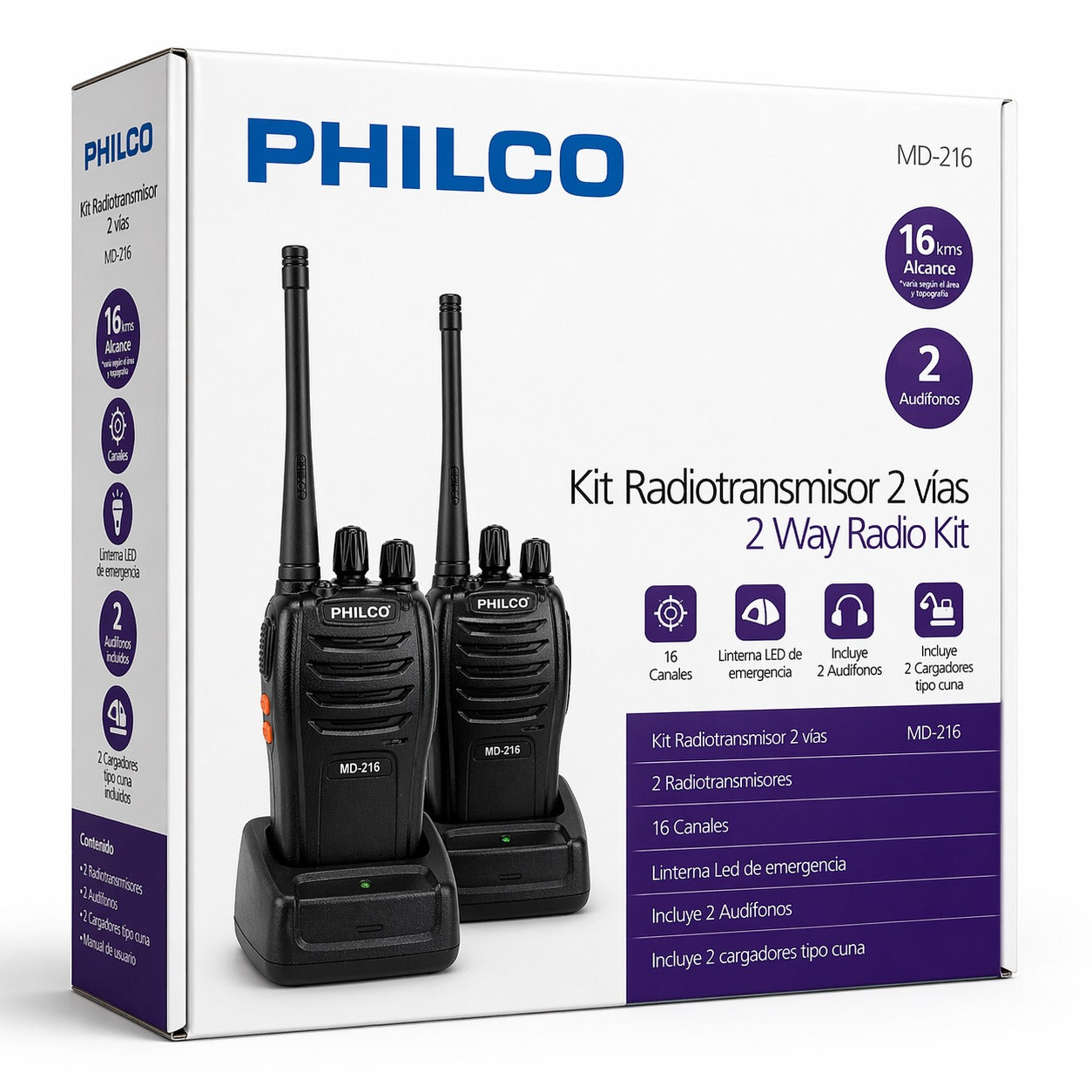 KIT de 2 Radio Transmisores Philco Walkie Talkie 16KM MD-216