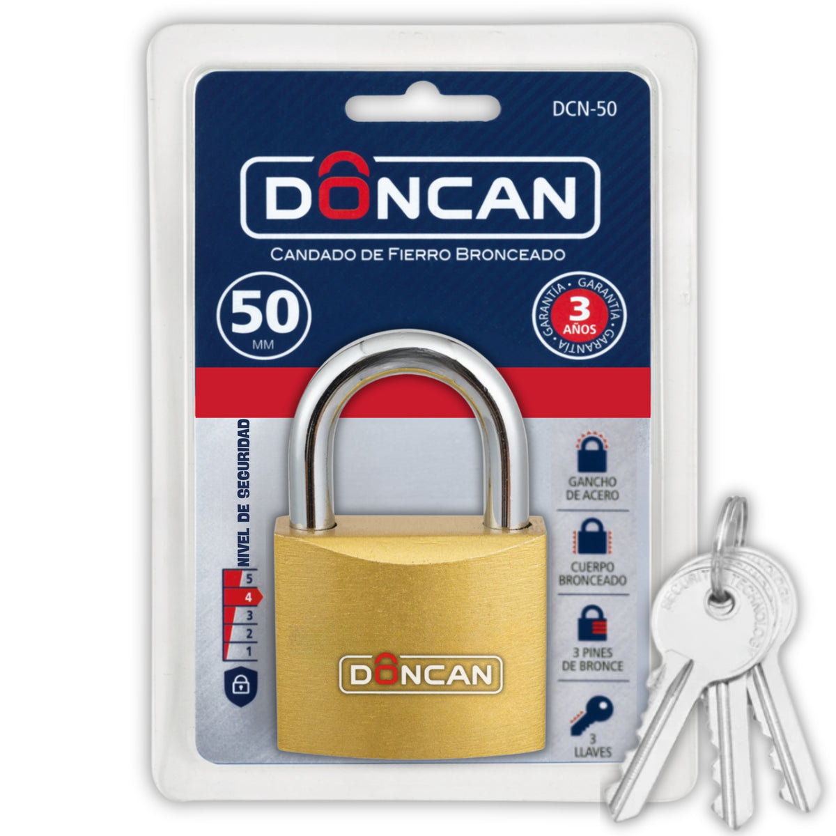 Pack de 3 Candados de 50mm Doncan de Acero Bronceado DCN-50