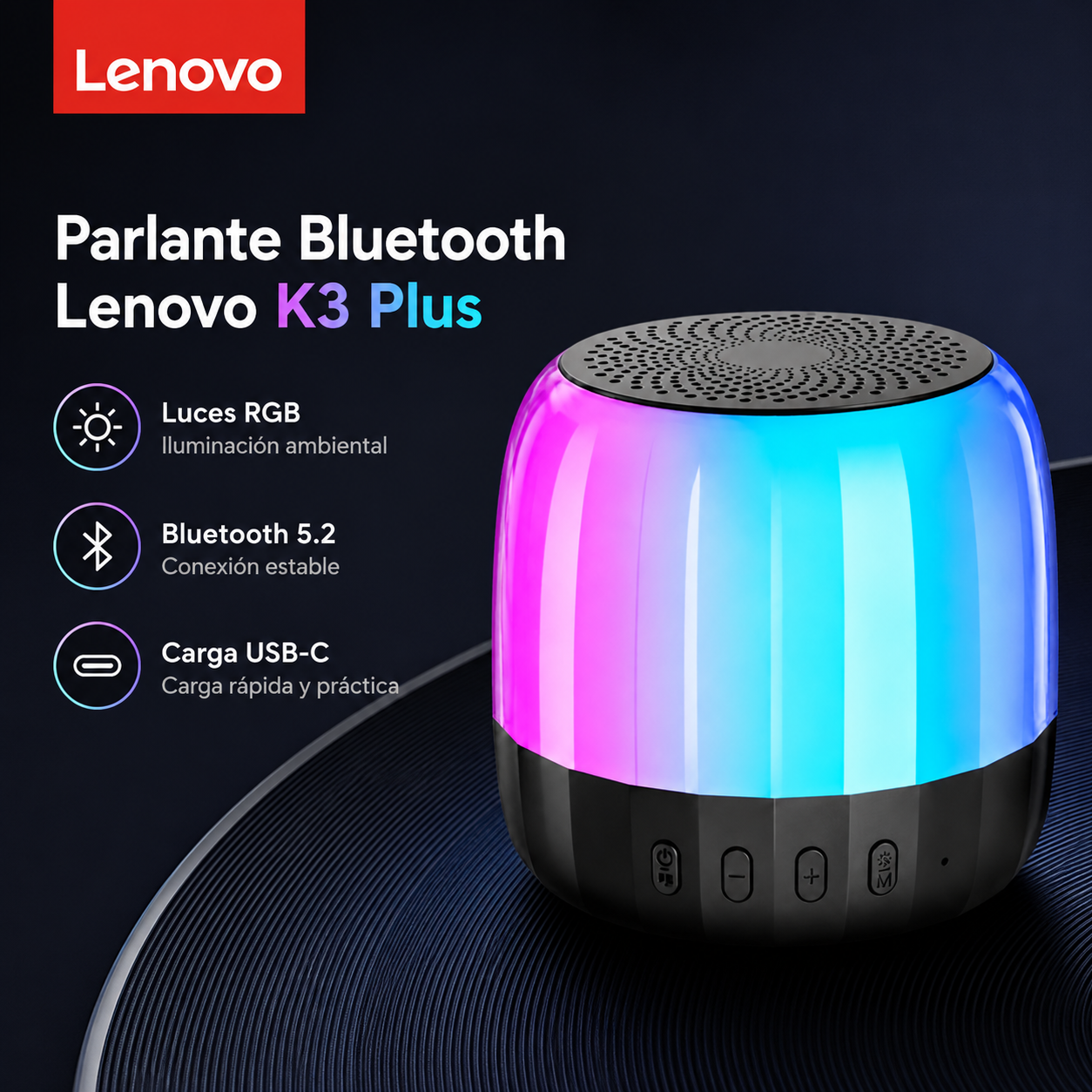 Parlante Portátil Bluetooth Lenovo K3 PLUS  FULL RGB USB-C