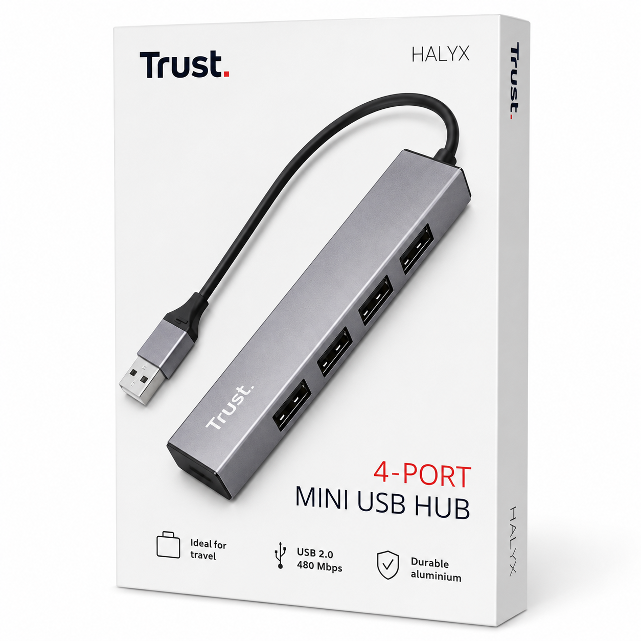 Hub Usb Trust Halyx 4 Puertos Usb 2.0 Flat Aluminium High Speed