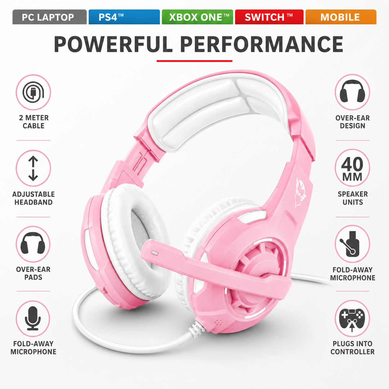 Audifonos Gamer Rosados Trust Radius Gxt 310 Multiplataformas