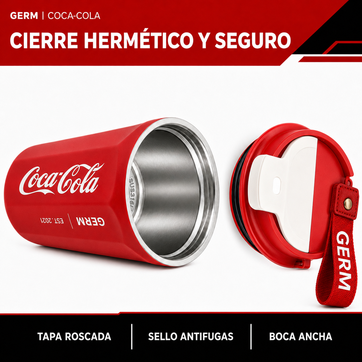 Vaso Termico MUG Germ Coca-Cola Acero Inoxidable 390ML Red