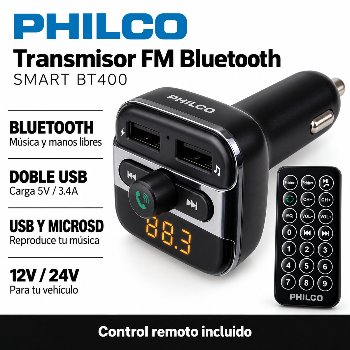 Reproductor de Música para Auto - Transmisor FM Smart BT400