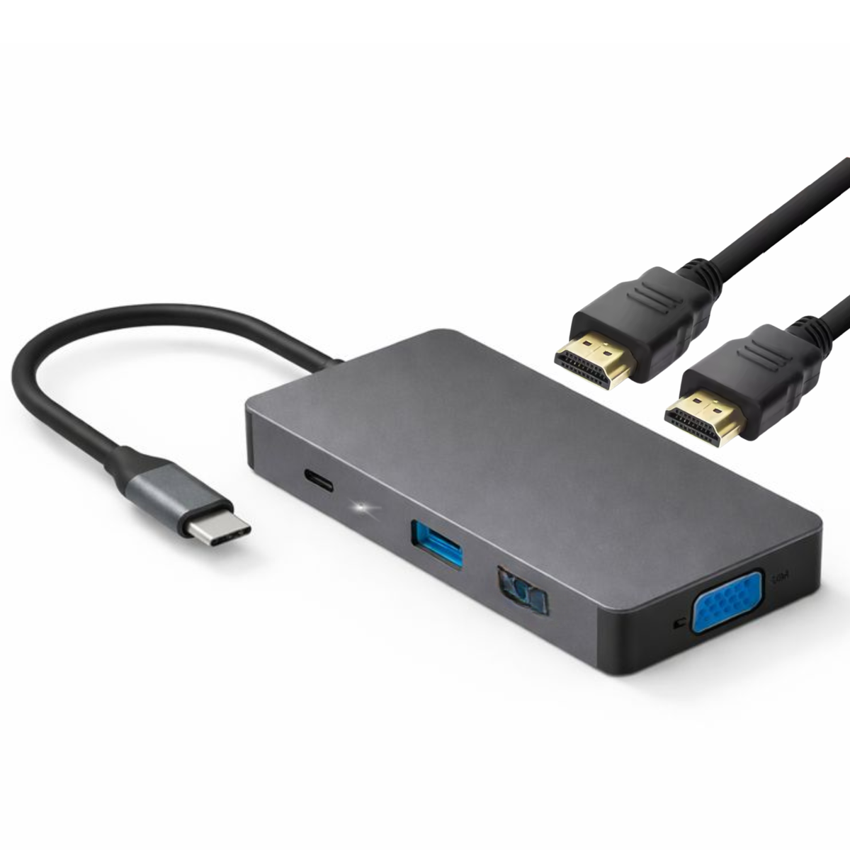 Hub Adaptador Type-C (5en1) 4K HDMI X2/ VGA/ Type-C/ USB 3.0