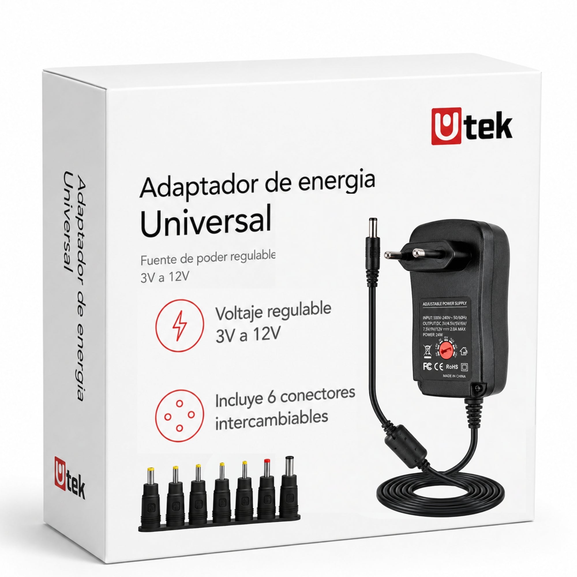 Transformador 12V Regulables 2A / 24W + 6 Plug Universales
