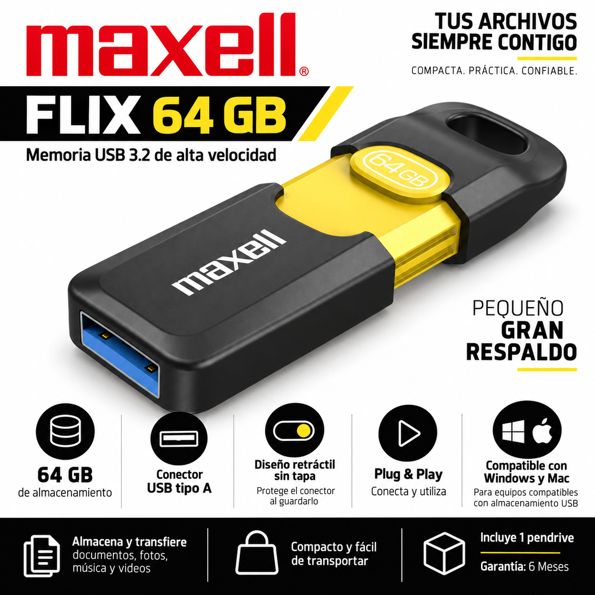 Pendrive Maxell Flix 64GB USB 3.2 High Speed