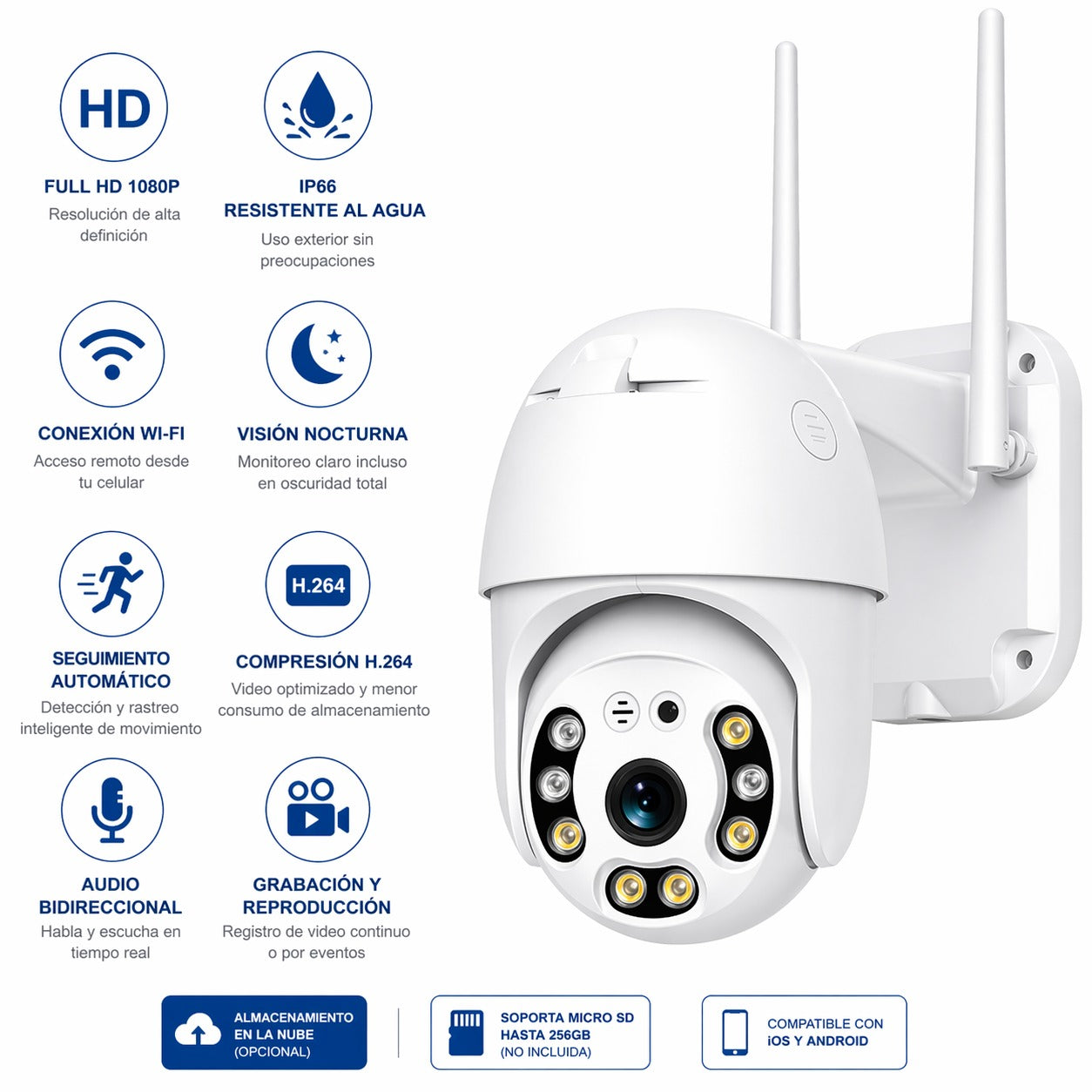 Cámara de Seguridad Robótica 1080p PTZ Wifi WaterProof IP66