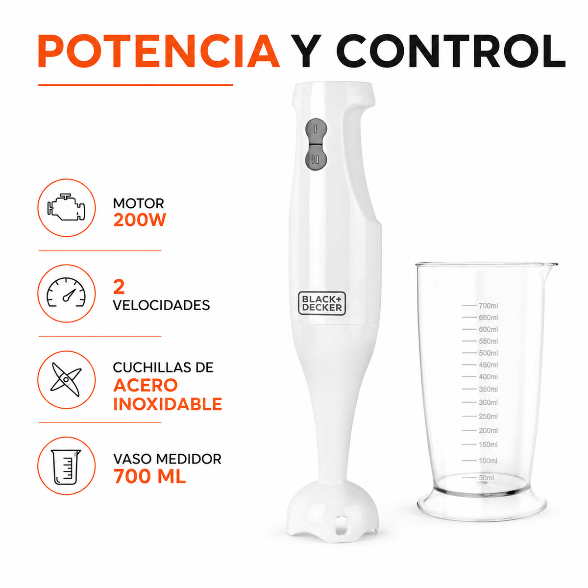 Batidora De Inmersión Multifuncional Black + Decker HB-2400W