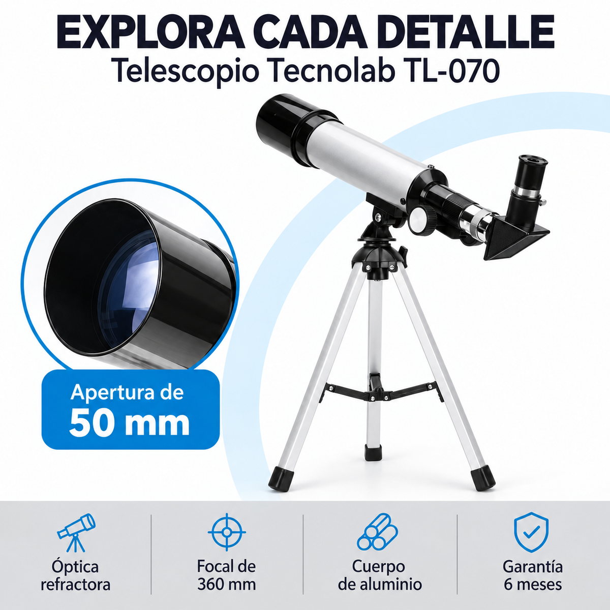 Telescopio Astronómico Monocular 90X HD de Aluminio TL-070