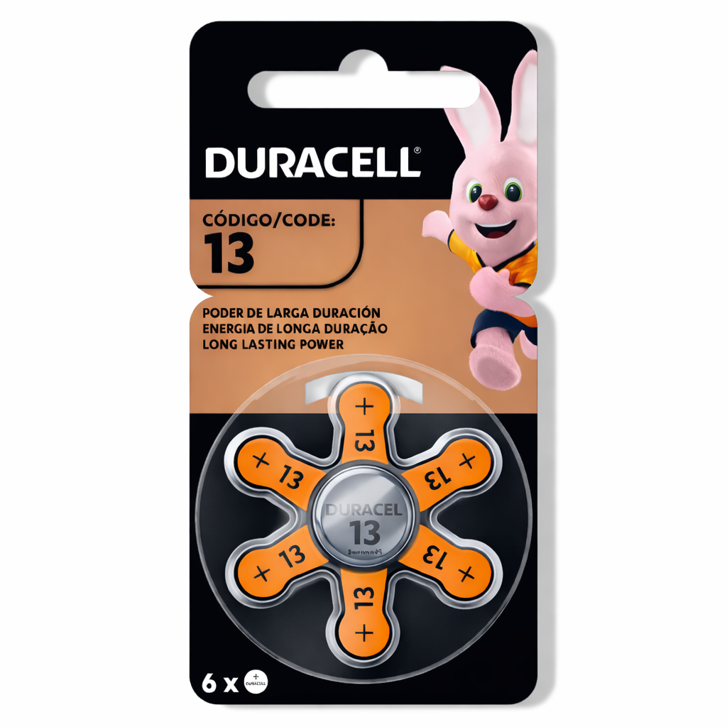 Pila Duracell 13 de Audiología de Larga Duración (Pack de 6)