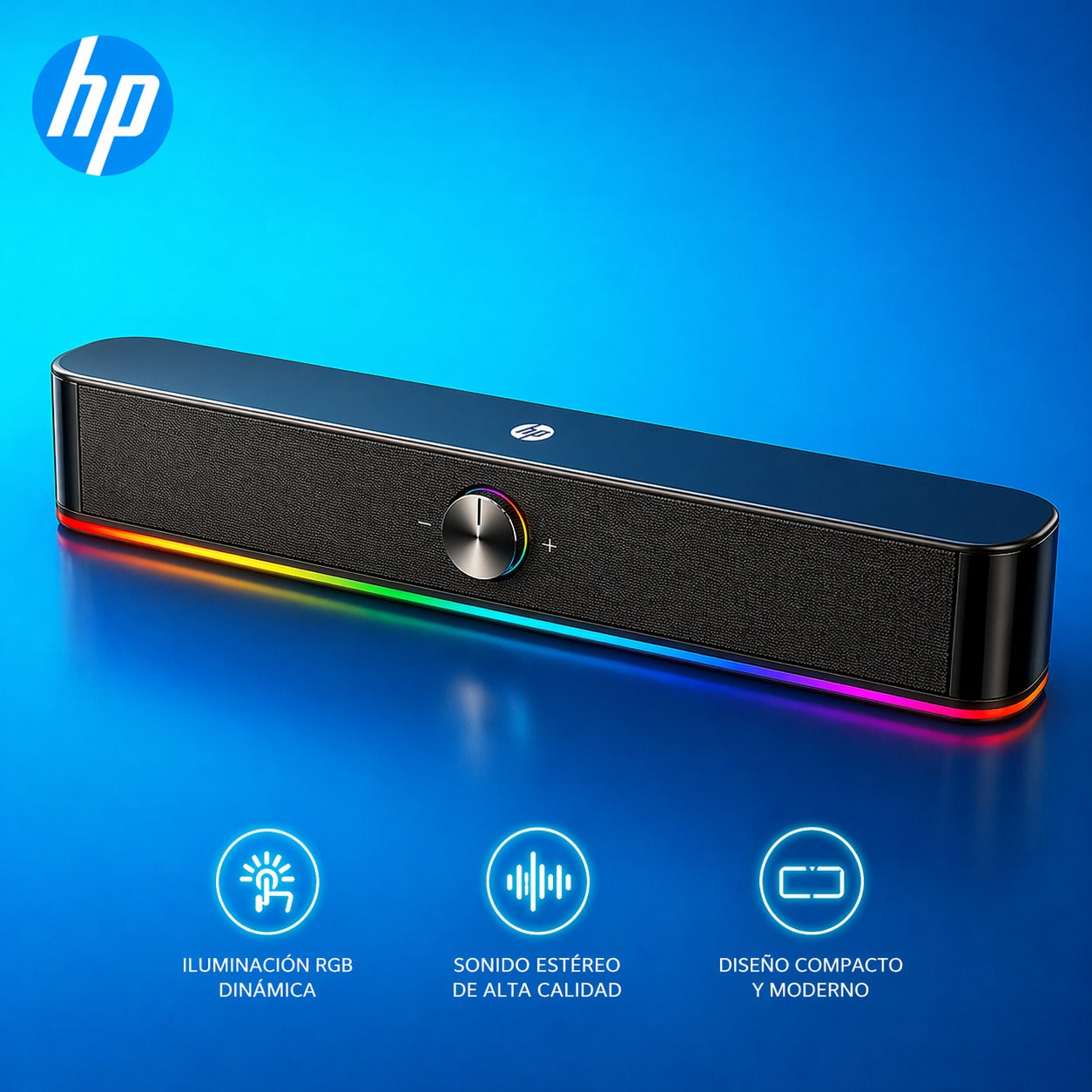 Soundbar HP Multimedia Stereo con Luces Rgb 6 Watts DHE-6003