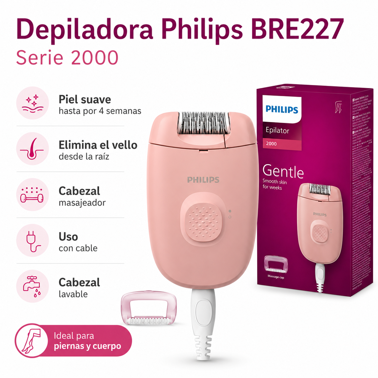 Depiladora Philips Smooth Skin BRE Serie 2000 Multicabezales