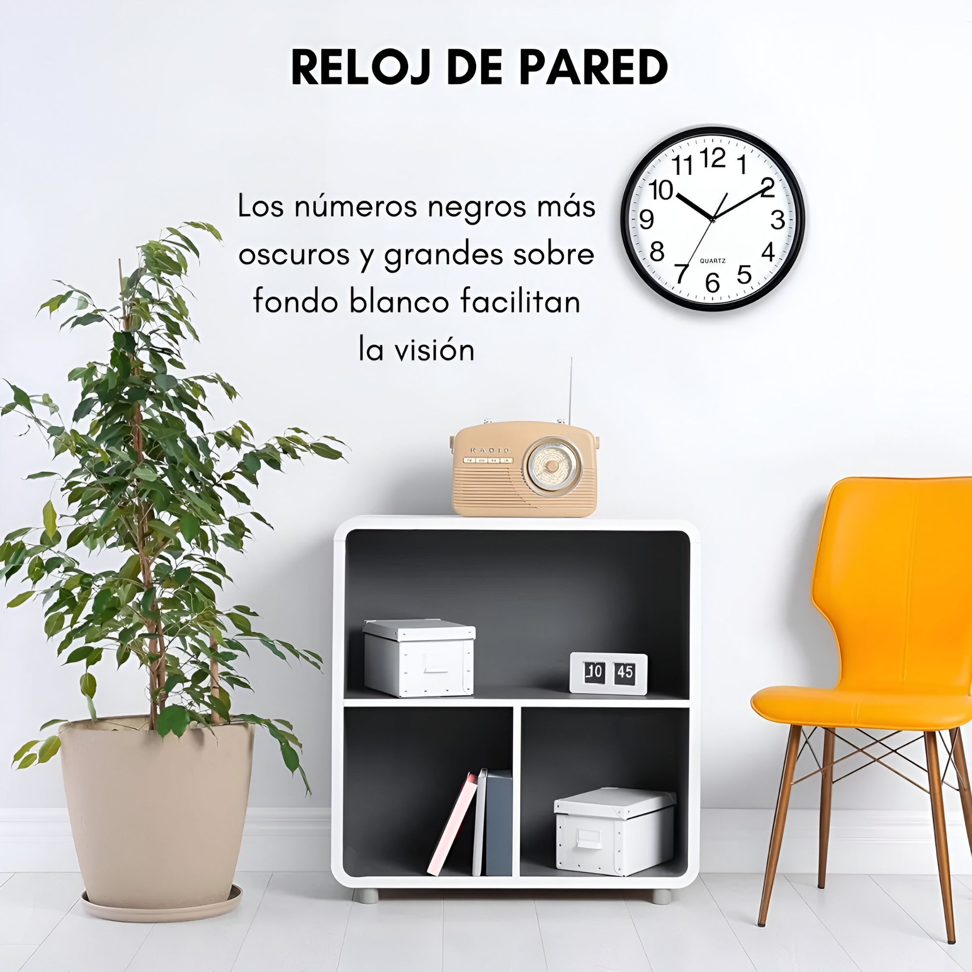 Reloj de Pared Análogo XXL Circular 40x40 con Números XL