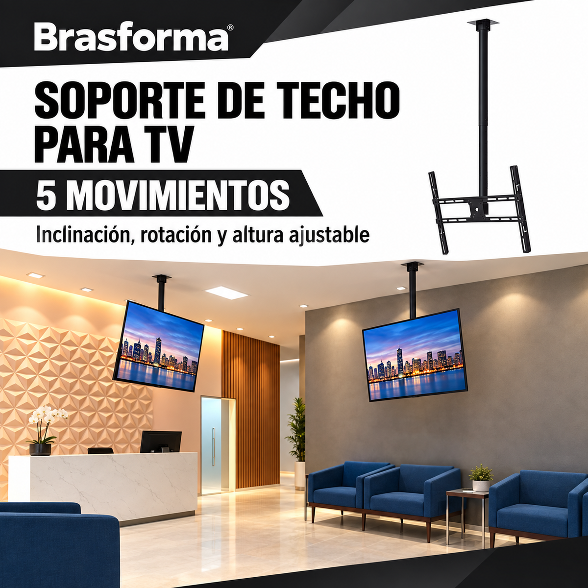 Soporte de TV para Techo Giratorio Ajustable 80" Max