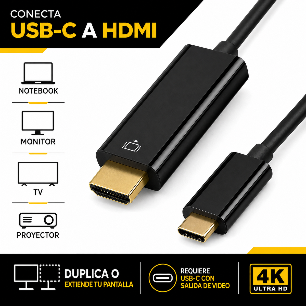 Cable HDMI Type-C 4K UHD 1.8M Tecmaster TM-100539 High Speed