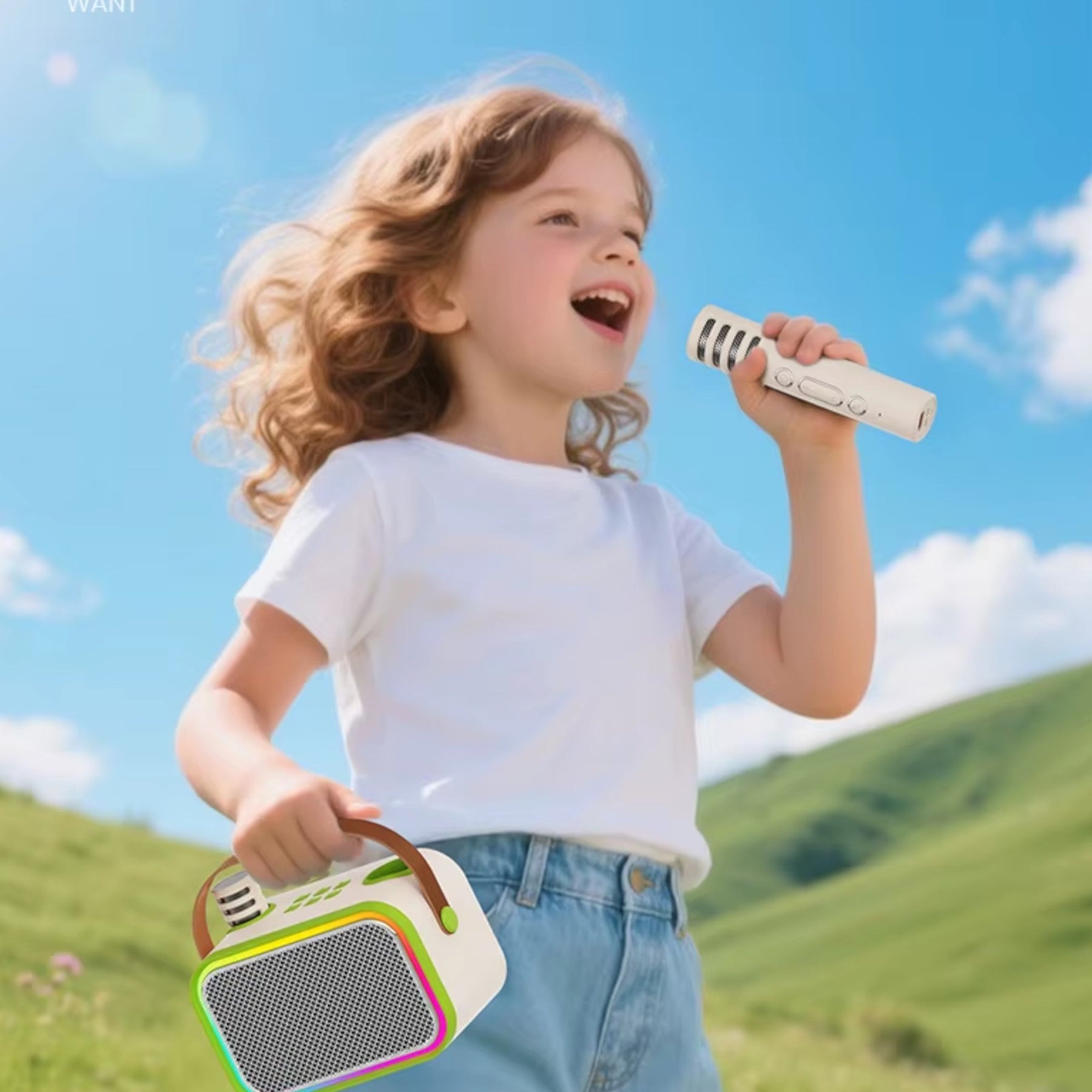 Parlante Karaoke de Niños + 2 Micrófonos Inalámbricos Blanco My Lil Dual Voice RGB