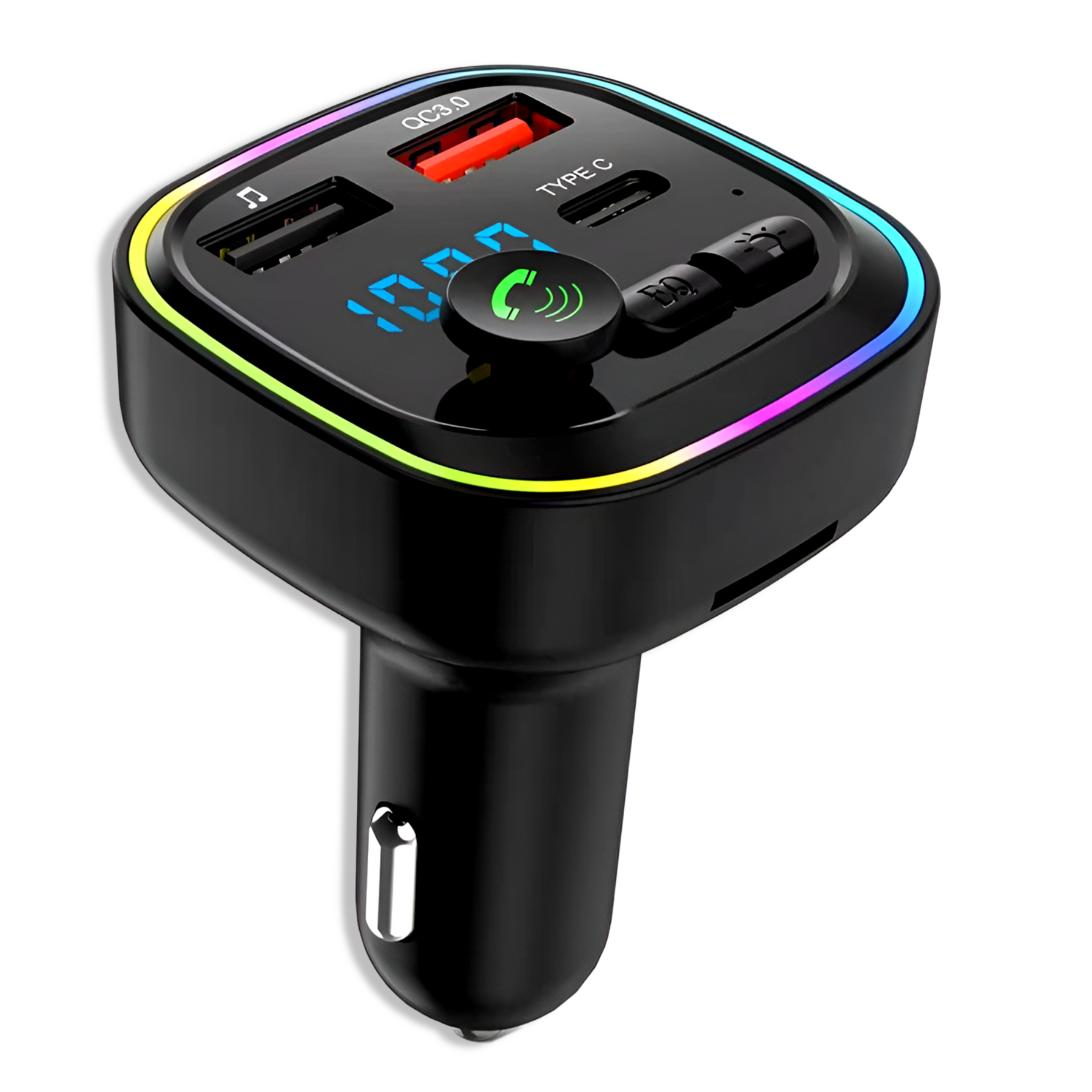 Transmisor FM Bluetooth + Puerto Quick Charge 20W 12/24V RGB