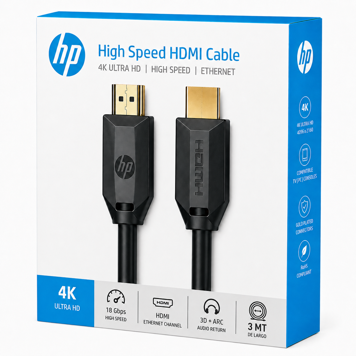 Cable HDMI 2.0 HP 4K High Speed 18 Gbps 3 Metros DHC-H001