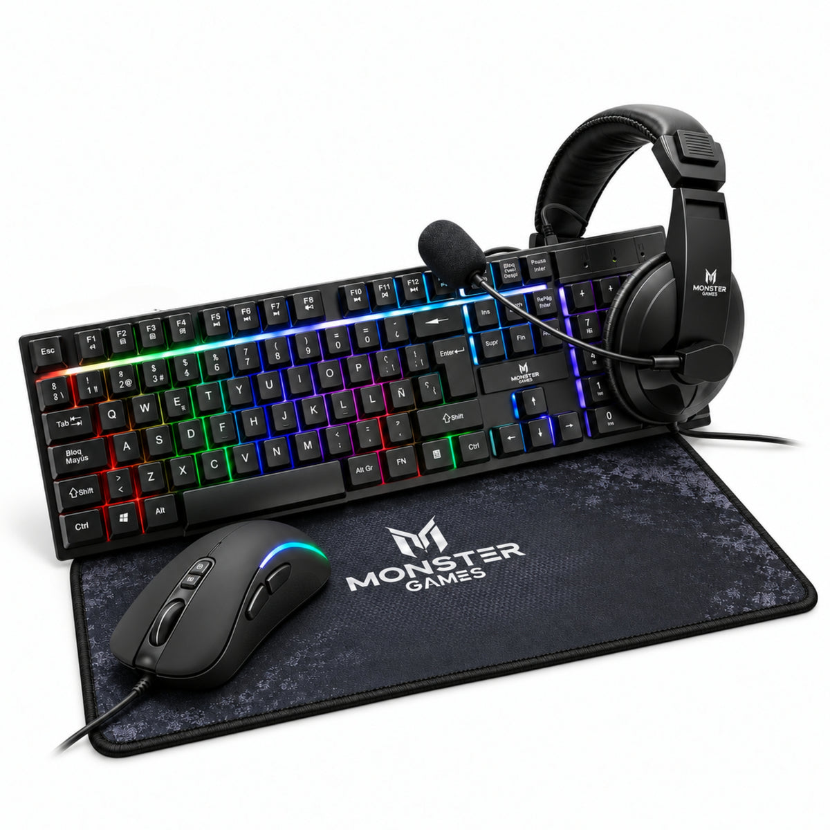 Kit Pro Gamer Mouse Teclado RGB Audifonos y Mouse Pad K4125
